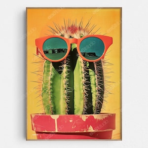 Kaktus Sonnenbrille ausgefallen - Original Mid-Century Modern Minimalist Wandkunst - Druckbare digitaler Download