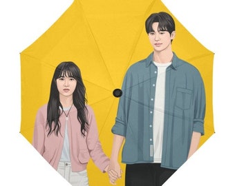 Lovely Runner SolJae Artwork Yellow Anti UV Auto Folding Umbrella | Kdrama Merch | Subeom | Netflix Kdrama