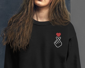 Embroidered Korean Heart Sweatshirt | Kdrama Sweatshirt | Gift for Kdrama Fan | Gift for Mom | Gift for Friend | Kpop Gift