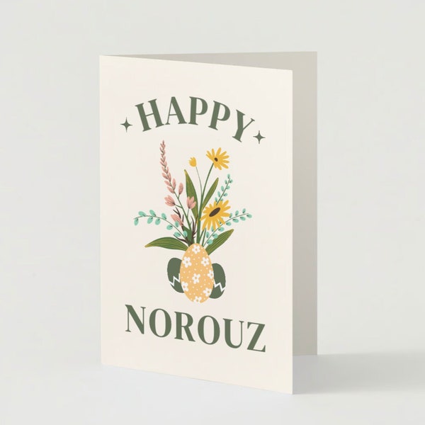 Folded "Happy Norouz" Cards to celebrate Persian New Year, 4'x5.5', Plain White Envelops included, کارت پستال نوروز مبارک