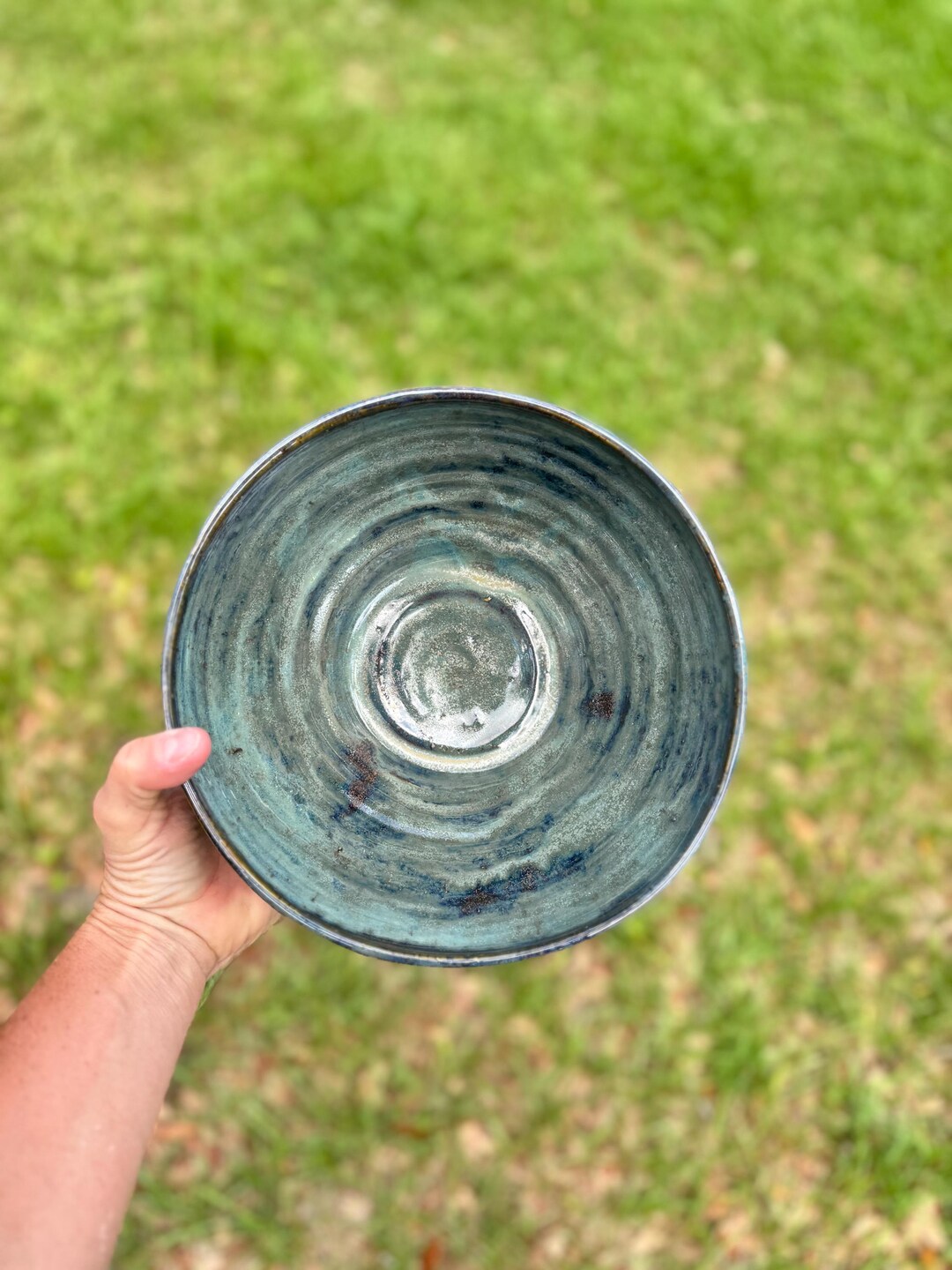 Large Handmade Ceramic Bowl – Wheel Thrown Pottery Serving Bowl in Blue ...