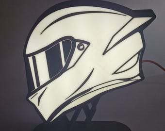 3D Printed LED Lightbox Design #1 Motorcycle Helmet – Cool Decorative Lamp for Bikers, Motorcycle Decorative Light in Racing Design