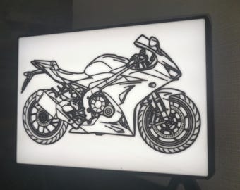 3D printed LED lightbox, supersport motorcycle design – Cool decorative lamp for bikers, motorcycle decoration light in supersport design