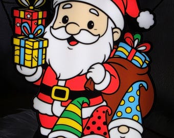 Santa Claus with gnomes – Handmade LED lightbox for a festive atmosphere