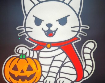 Handmade Halloween Vampire Cat LED Lightbox with Pumpkin LED Decoration