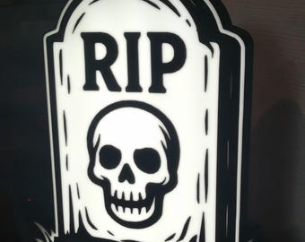 Handmade RIP Gravestone with Skull Lightbox – Creepy LED Decoration