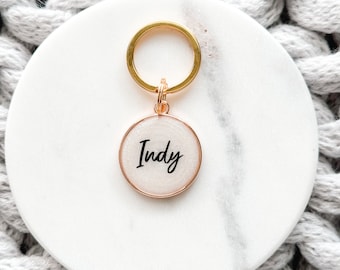 Personalized Resin Dog Tag, Custom Pet ID Tag with Name and Phone Number - Pearl
