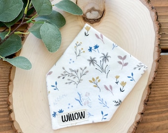 Personalized Dog Bandana Easy Slip Over the Collar Custom Pet Name Scarf - Wildflower