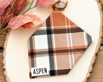 Personalized Plaid Dog Bandana Easy Slip Over the Collar Custom Pet Name Scarf  - Pumpkin Spice Plaid
