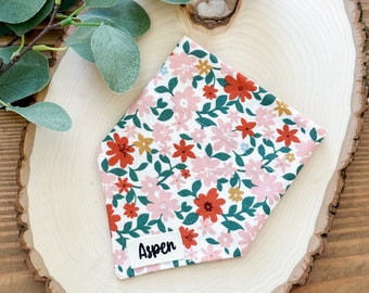 Personalized Dog Bandana Easy Slip Over the Collar Custom Pet Name Scarf - Spring Flowers