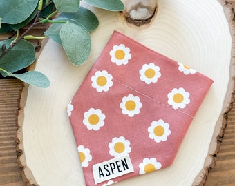 Personalized Dog Bandana Easy Slip Over the Collar Custom Pet Name Scarf - Daisy