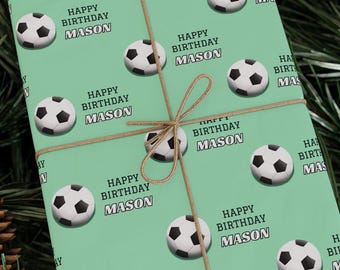 Soccer Ball Birthday Wrapping Paper | Customizable Sports Party Wrap