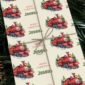 Customizable Christmas Gift Wrap Papers, Train Design Gift Wrap, Personalized Xmas Wrapping Paper, Holiday Gift Packaging
