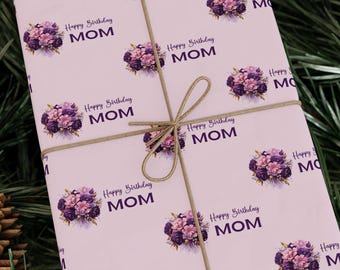 Purple Floral Mom Birthday Wrapping Paper
