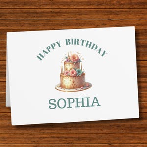 Birthday Cake Greeting Cards, Personalized Celebration Card, Customized Party Invitations, Happy Birthday Note Card Set, Fun Birthday Cake