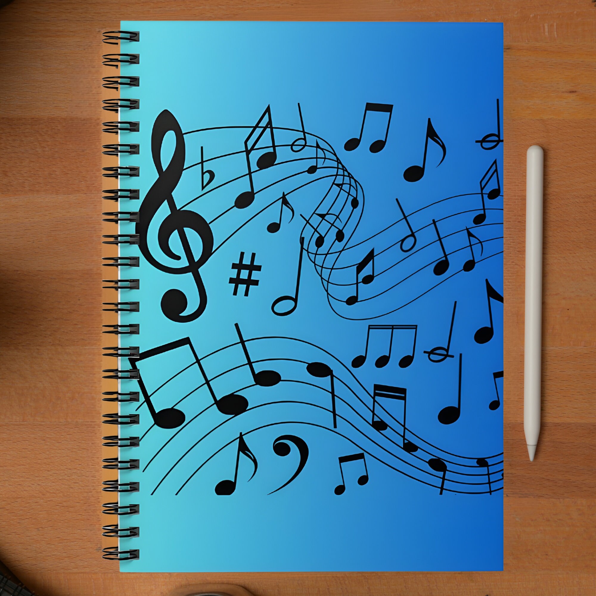 Music Notes Notebook, Lined Spiral Notebook, Gradient Notebook ...