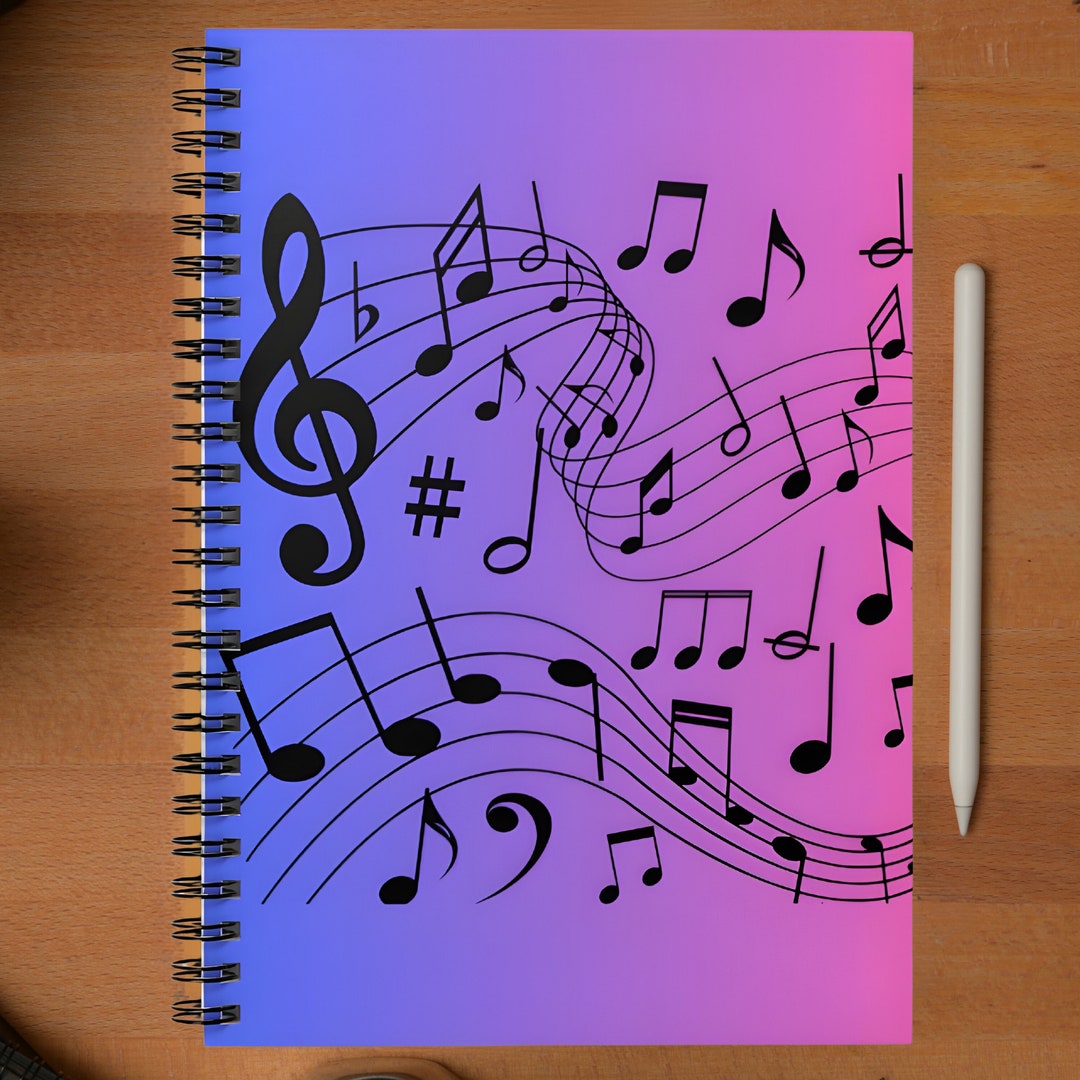 Music Notes Notebook, Lined Spiral Notebook, Gradient Notebook