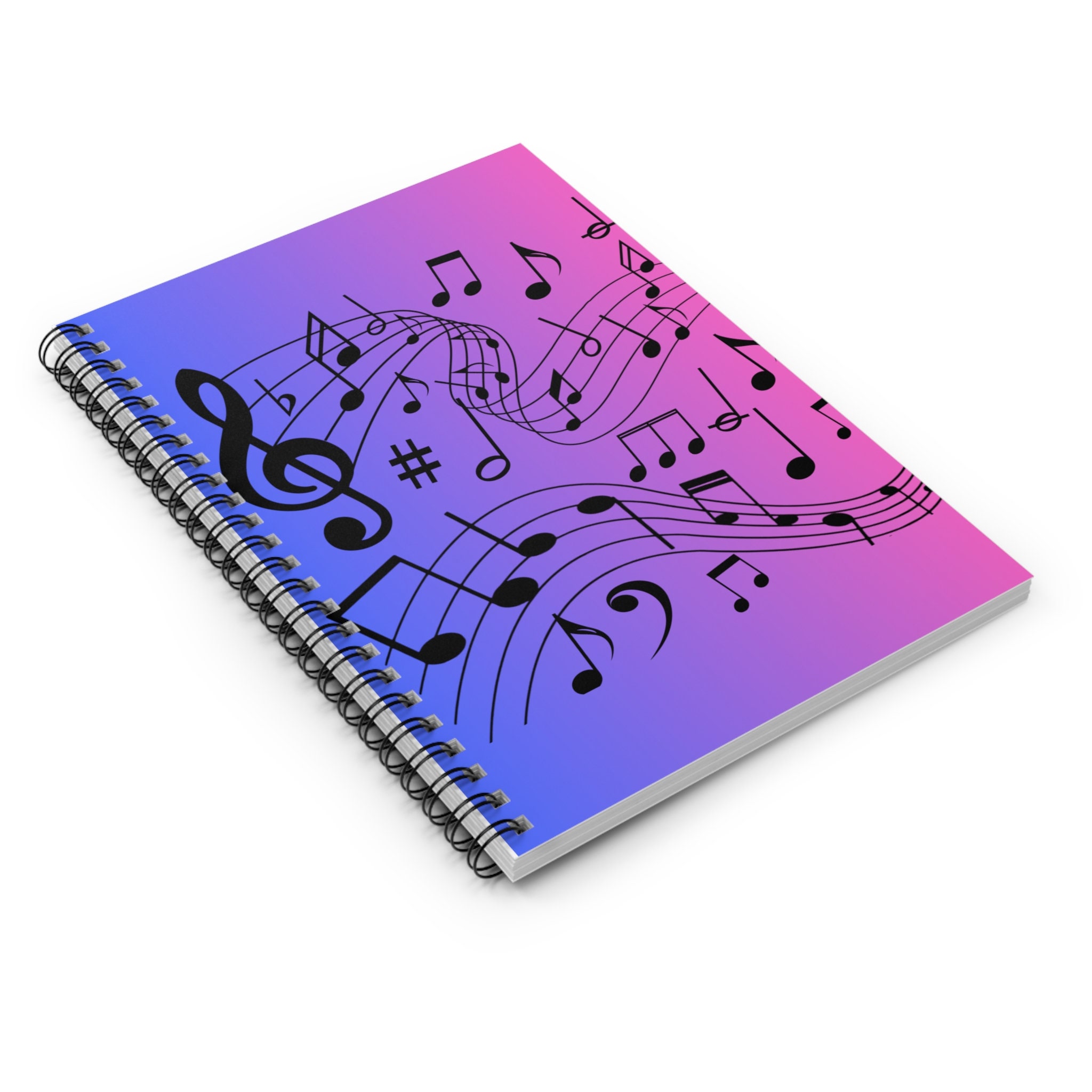 Music Notes Notebook, Lined Spiral Notebook, Gradient Notebook ...