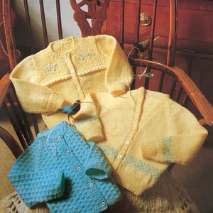Easy Baby Cardigan Knitting Pattern Set (PDF) - Vintage, 3 Patterns included, Fits Chest Sizes 18-24 inches, Instant Digital Download