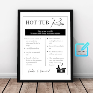 Hot Tub Rules Sign - Printable and Editable Sign for Airbnb, VRBO, Rental