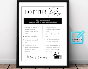Hot Tub Rules Sign - Printable and Editable Sign for Airbnb, VRBO, Rental