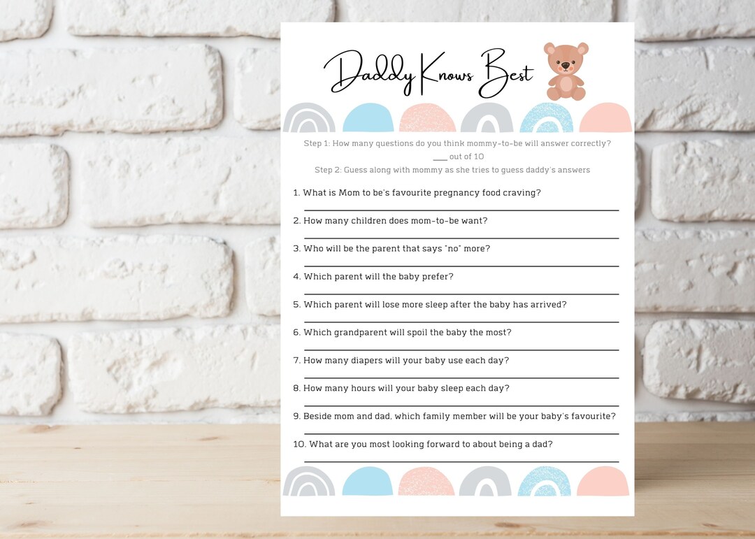 Daddy Knows Best, Baby Shower Games Printable, Baby Shower Game Etsy