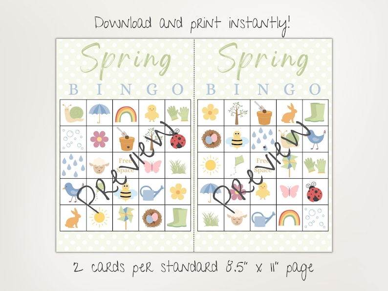 Spring Bingo Printable Spring Bingo Game for Kids Springtime Etsy