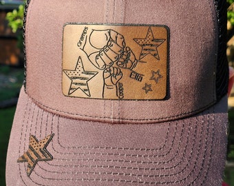 Custom Leather Patch Trucker Hat: Fist Pump Dad/Grandpa Gift