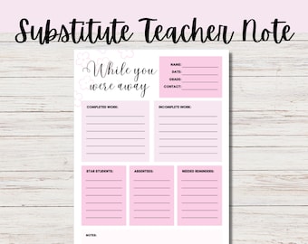 Girly Substitute Teacher Note Printable: Floral Design (PDF)