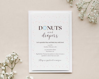 Donuts and Diapers Baby Sprinkle Invitation (PDF Template)