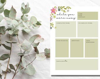 Floral Substitute Teacher Note Printable (PDF)