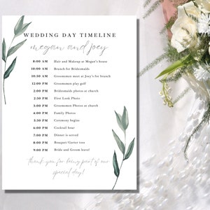 Wedding Timeline Template | Bridal Party Timeline | Wedding Order of Events Template | Wedding Day Itinerary