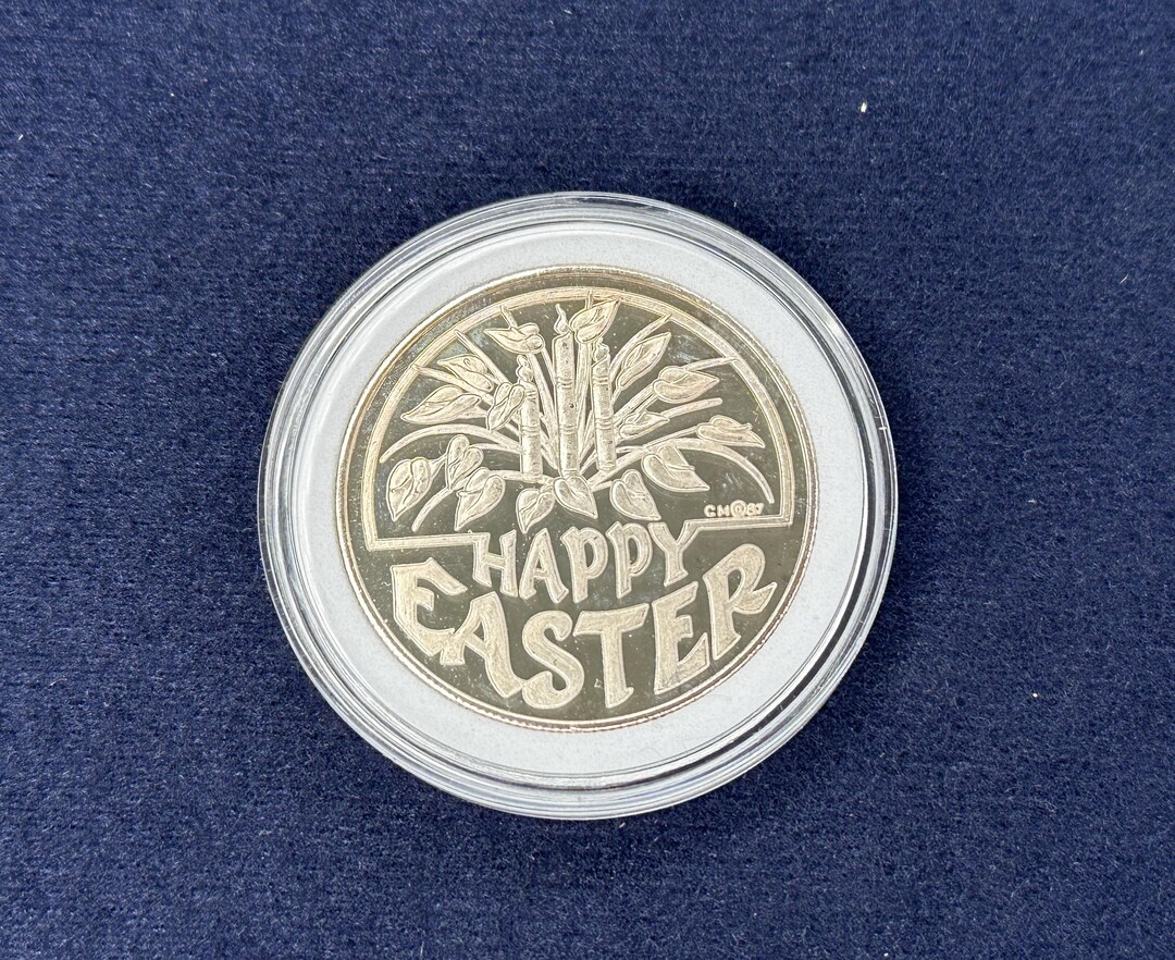 1987 Happy Easter Round 1oz Silver Bullion Coin Proof Crown Mint .999 ...
