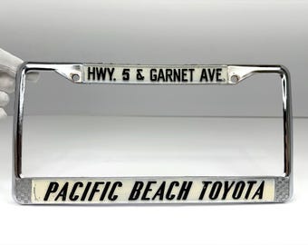 Vintage Pacific Beach Toyota Metal License Plate Frame San Diego Land Cruiser CA