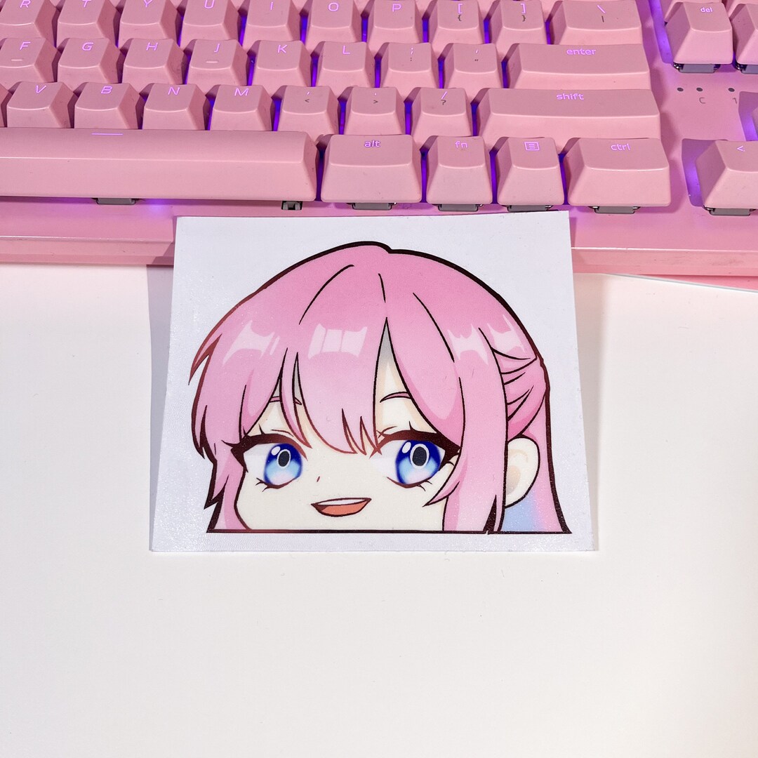 Anime Pink Hair Girl Cute Peeker Car Decal Waterproof Sticker Anime UV ...