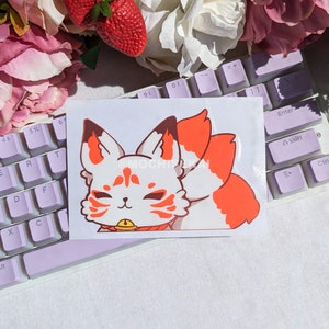 Kitsune fox Peeker | Cute animal Bumper Sticker | UV resistant anime art car decal laptop