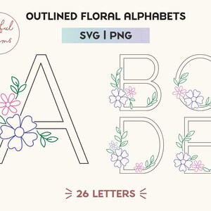Gráfico Floral Alfabeto SVG PNG Monograma delineado 26 Arquivos individuais Alfabeto maiúsculo Letra de flor