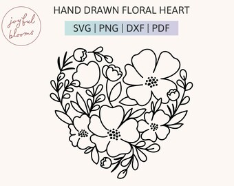 Beautiful Hand-Drawn Floral Heart Cut Files Boho Flower Heart Line Art Cricut Silhouette DIY Vinyl Decals Plant Flower Lovers of All Ages