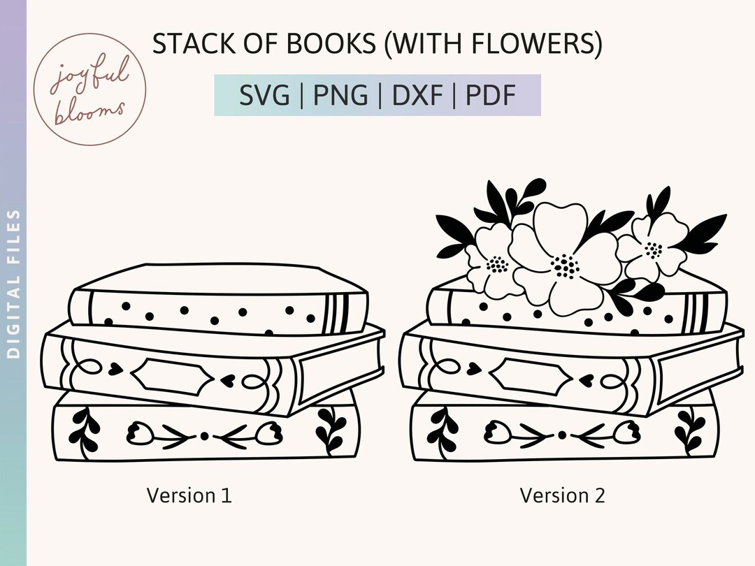 Stack of Books With Flowers Hand Drawn Digital SVG PNG DXF Cut Files ...