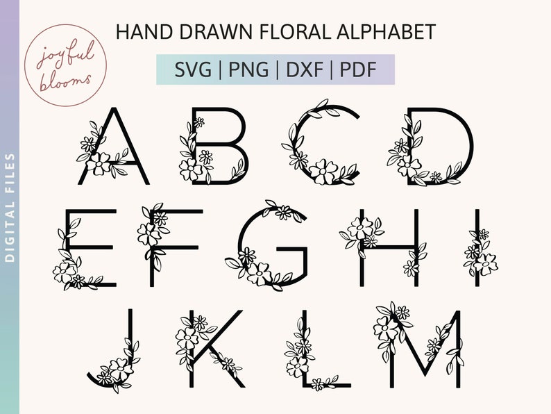 Hand Drawn Floral Alphabet SVG PNG DXF Monogram Cut Files for Cricut ...