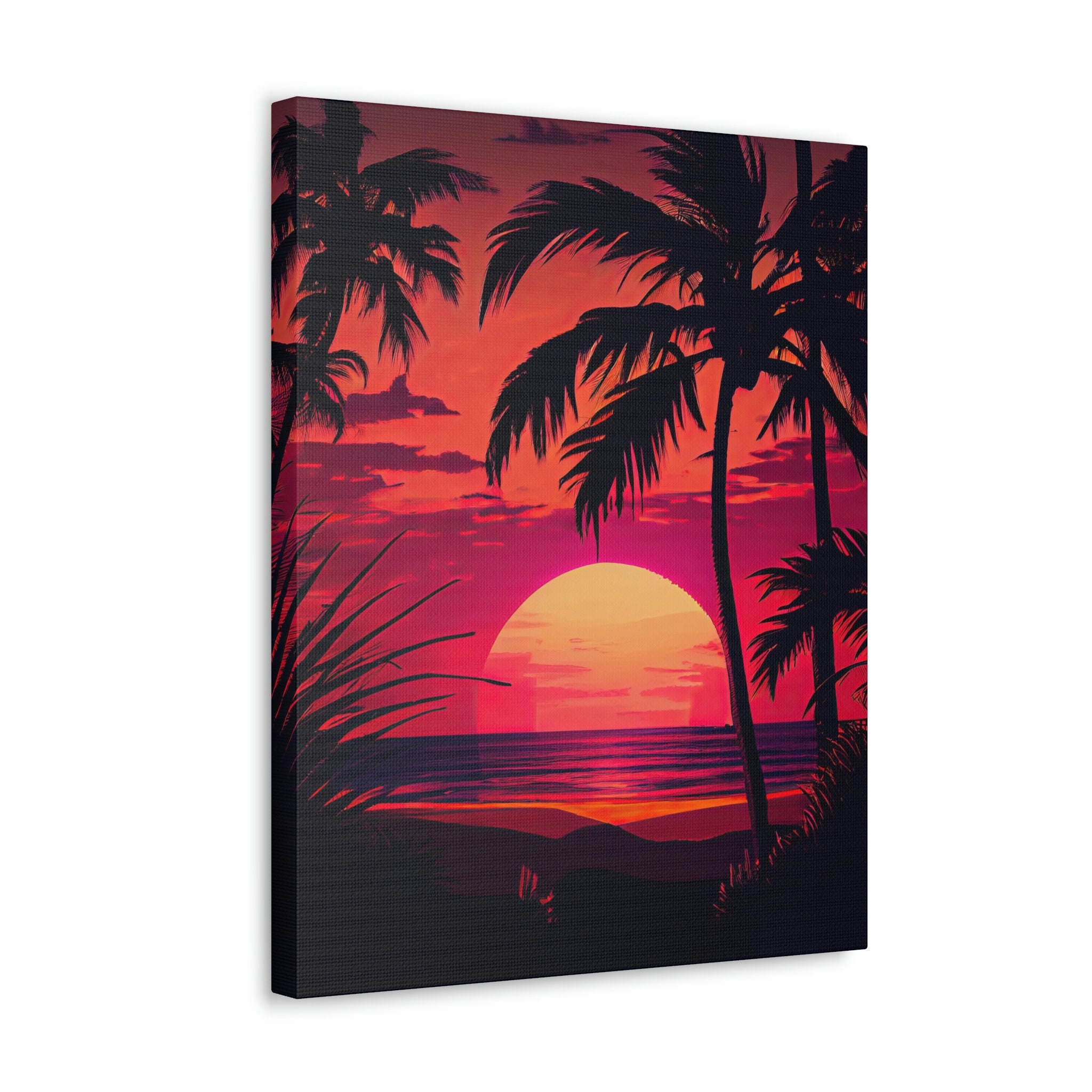 Sunset Over the Ocean Canvas Wrap Print - Vibrant Orange and Pink Sky ...