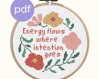 Energiefluss wo Intention geht Gezähltes Kreuzstich PDF Muster Sofortiger Download Positive Affirmation
