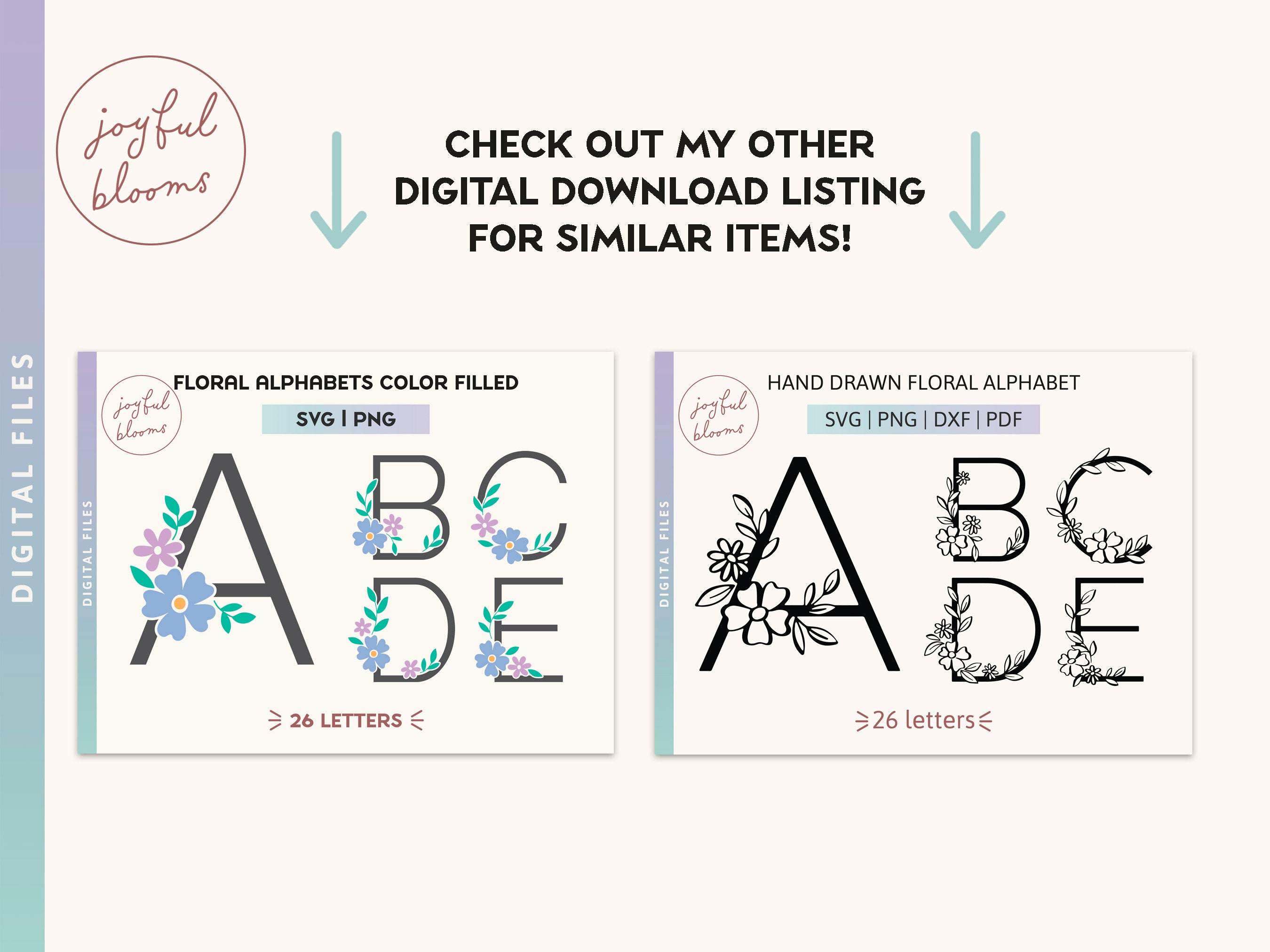 Graphic Floral Alphabet SVG PNG Outlined Monogram 26 Individual Files ...