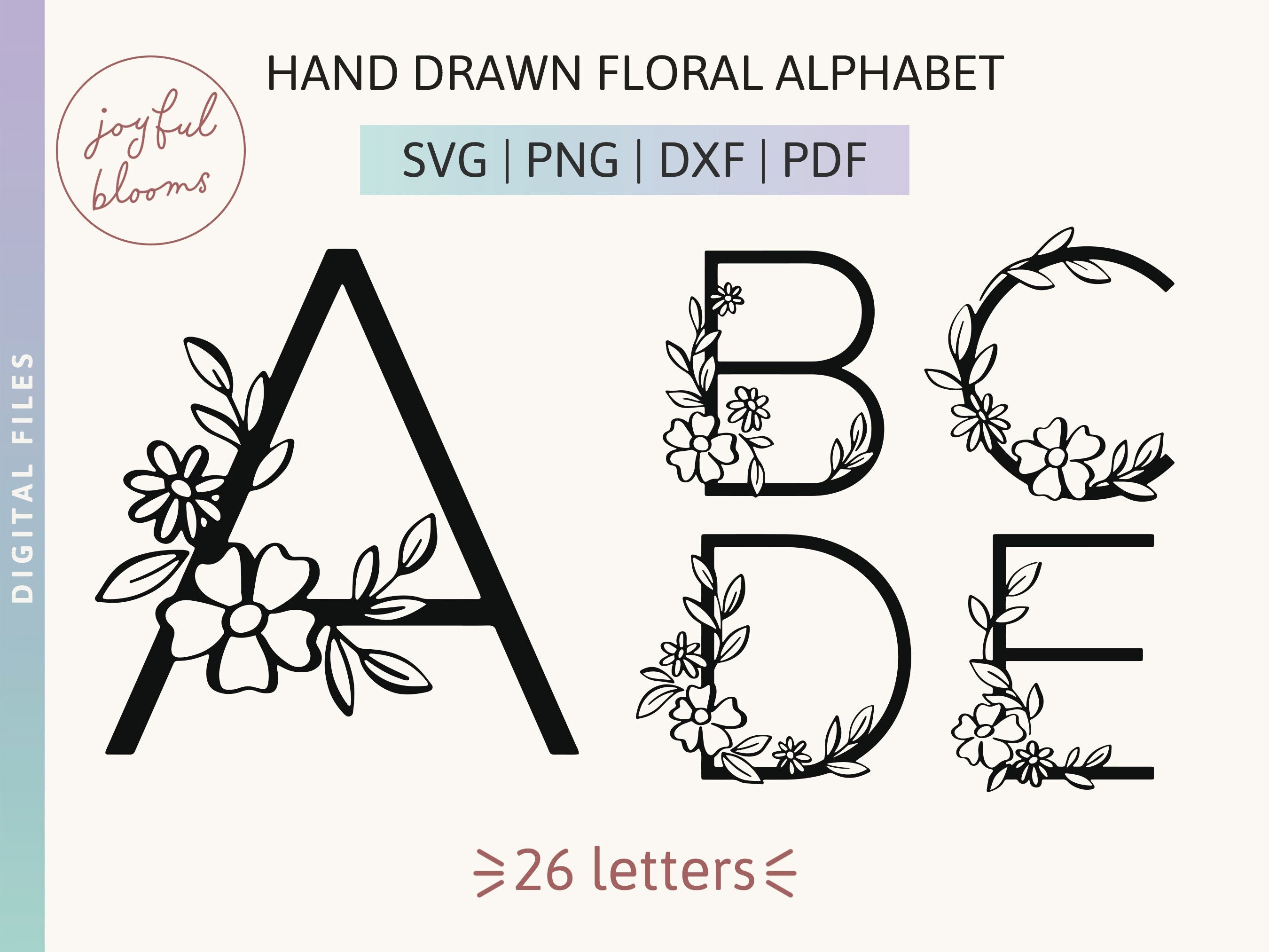 Hand Drawn Floral Alphabet SVG PNG DXF Monogram Cut Files for Cricut ...