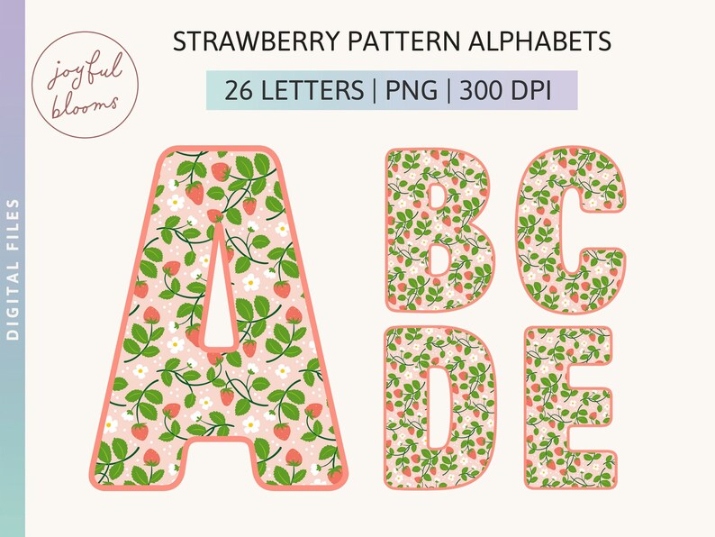 Illustrated Strawberry Plant Flower Pattern Alphabet Digital - Etsy