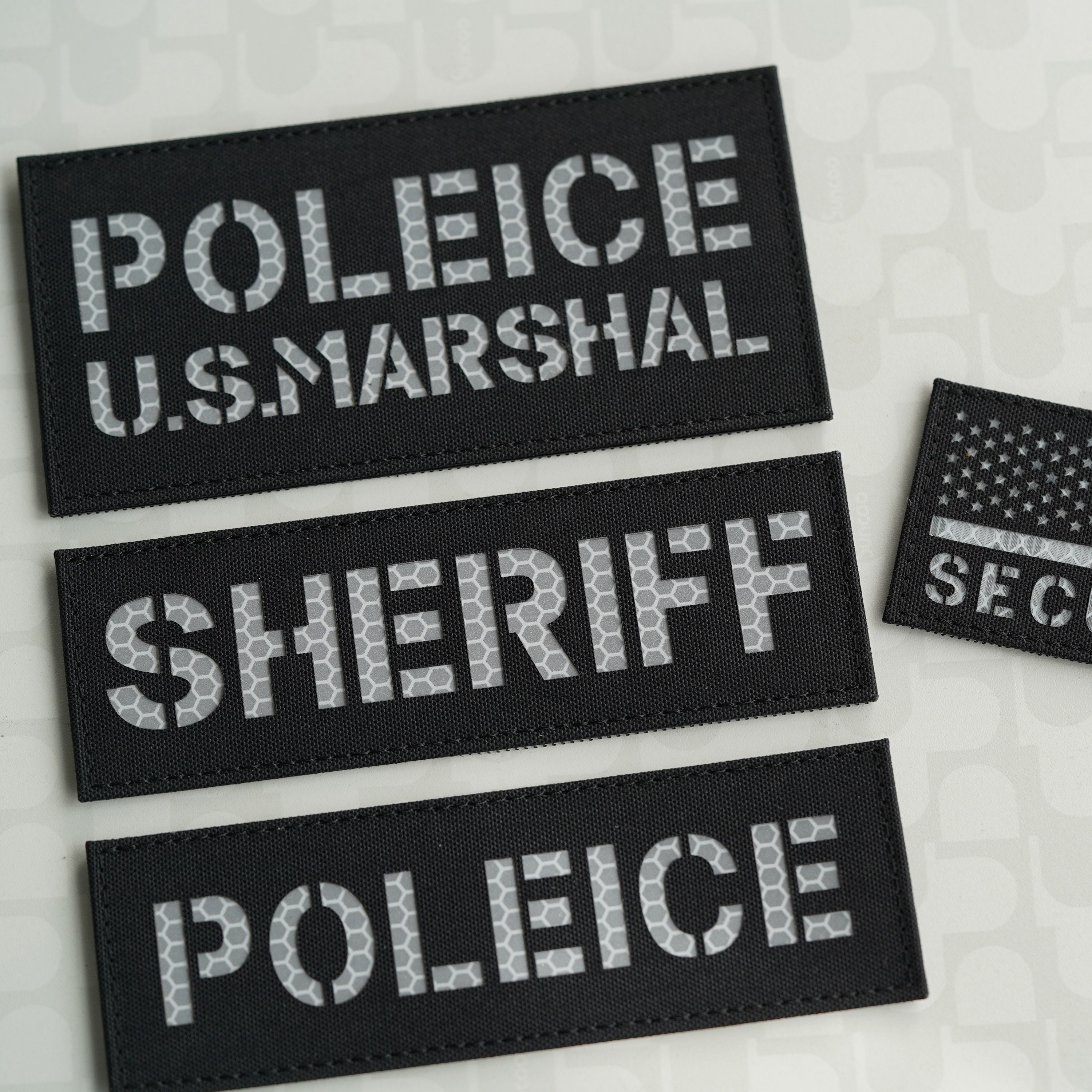 SHERIFF Back Patch, Printed, Reflective, Hook, Black/Silver, 12x3-1/2