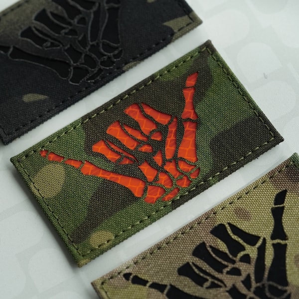 3.5X2in Custom Skeleton Shaka Hang Loose patch IR patch  Military patches Tactical patches laser cut patch morale patch