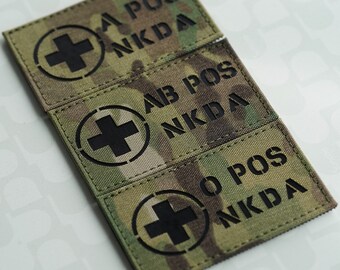 3.5X2in Custom blood type patch IR patch Infrared Reflective Patches Military patches Tactical patches laser cut patch morale patch