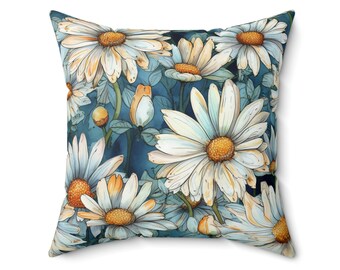 Daisy Square Pillow, Floral Throw Pillow, Nursery and Kids Room Decor