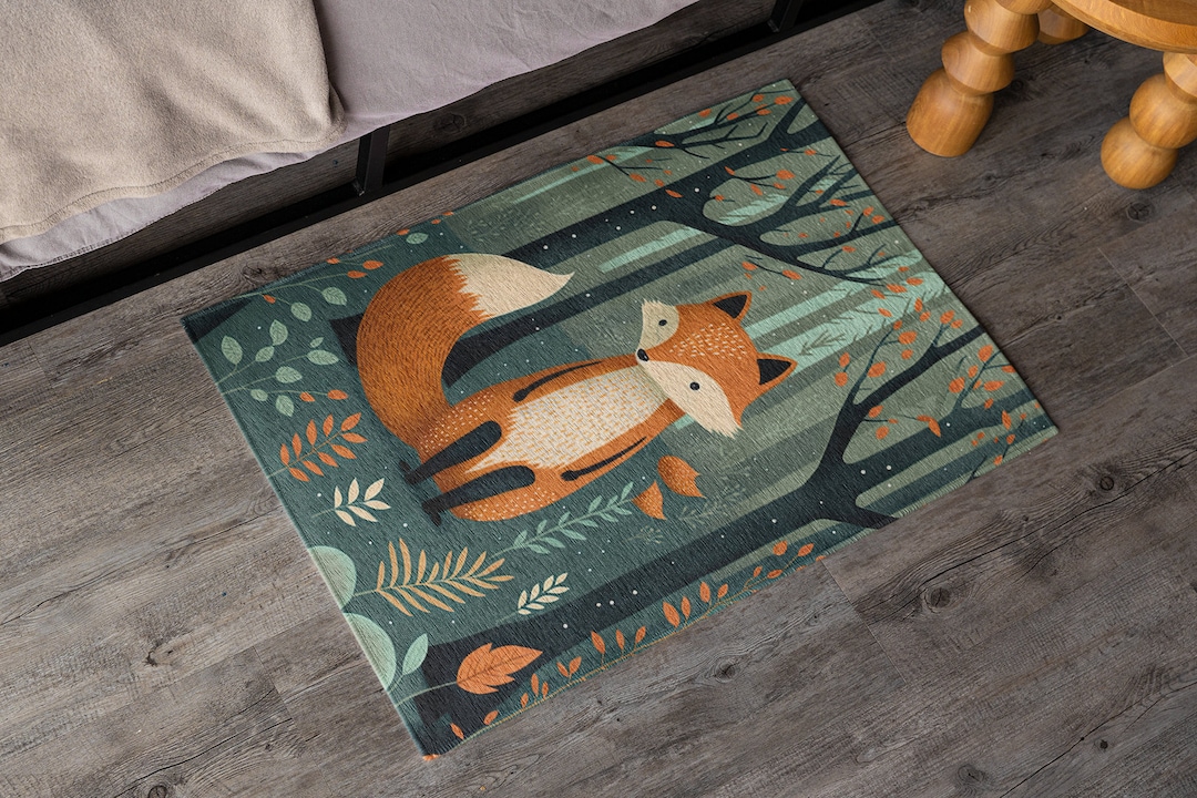 Woodland Fox Area Rug, Nursery Carpet, Mat for Kids Room Etsy